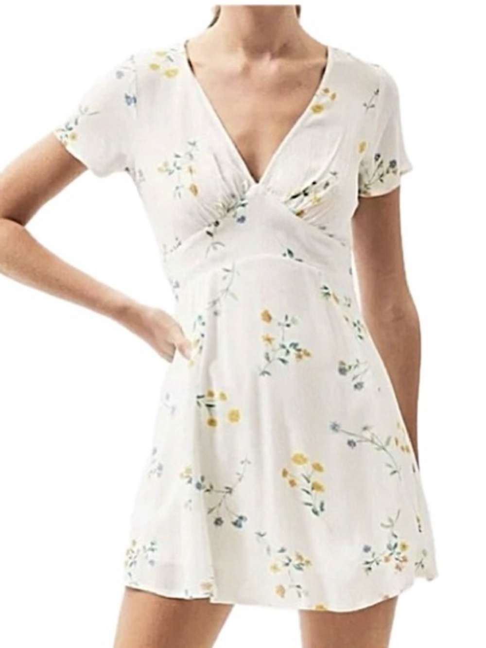 LA Hearts Floral Crinkled Babydoll Dress Size Large Short Sleeve Plunge V-Neck
